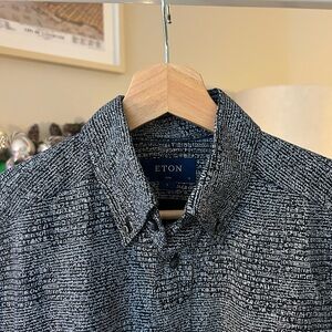 Eton hieroglyphics patterns Black and White Men's Slim fit Shirt 38 / 15